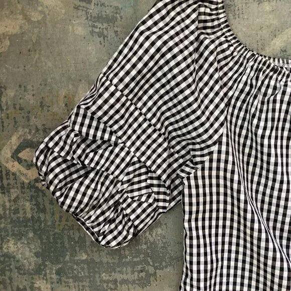 Song Of Style Gingham Top Black White Check Puff Sleeves Boho Cottagecore XL - Picture 3 of 10